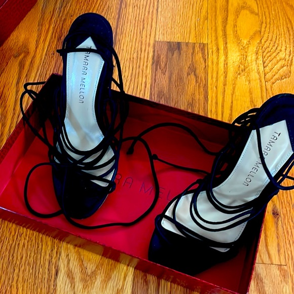 Tamara Mellon Allegra black suede wedge gladiator sandal worn once - Picture 2 of 3